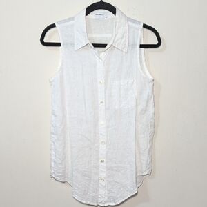 Allen Allen Linen Sleeveless Button-Down Shirt White Minimalist Women's Size XS